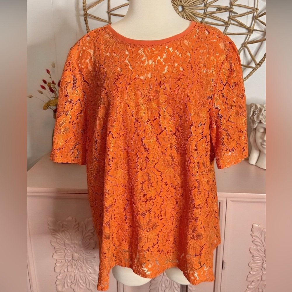 Chico's Orange Short Sleeve Boxy Blouse